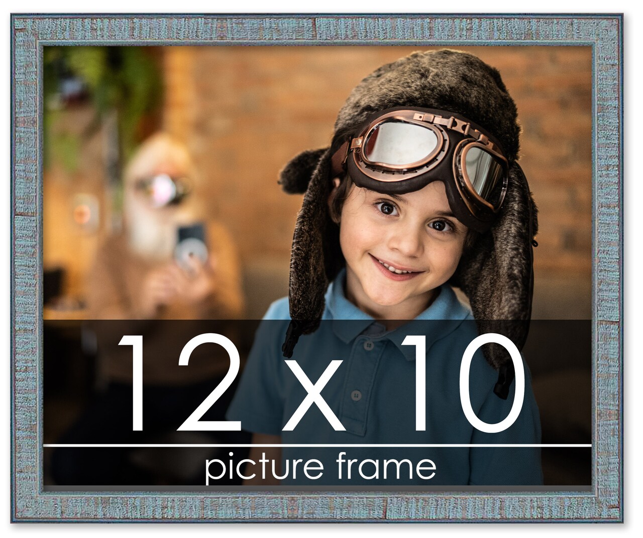 Photo Size Textured Blue Picture Frame - UV Acrylic, Foam Board Backing, Hanging Hardware